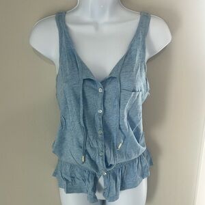 Women's Blue Sleeveless Button-Down Top
